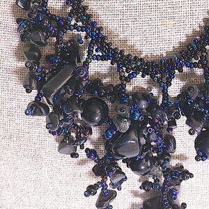 Midnight Blue Thailand Artisan Beaded Necklace